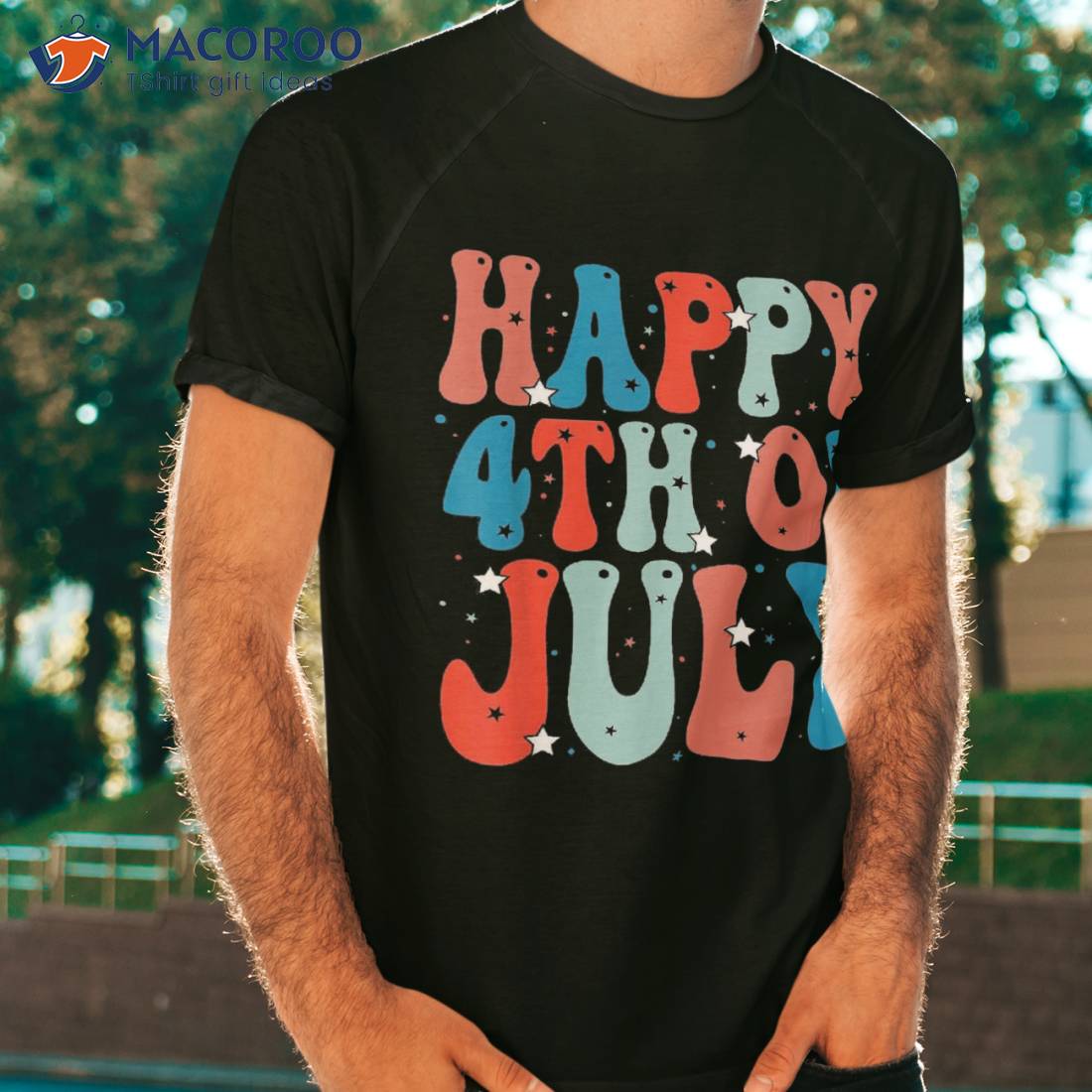 Retro Groovy Happy 4th Of July Patriotic American Us Flag Shirt