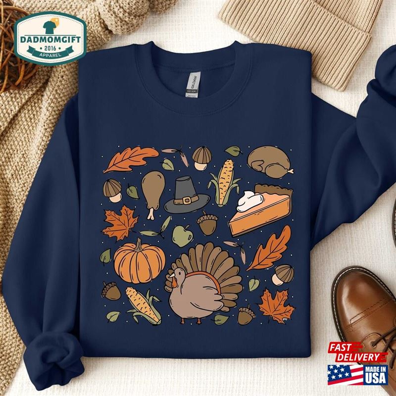 Retro Thanksgiving Sweatshirt Turkey Doodles Shirt Classic