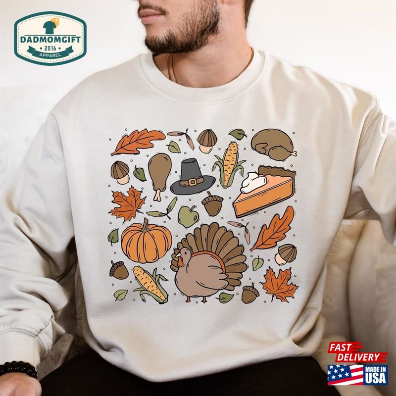 Retro Thanksgiving Sweatshirt Turkey Doodles Shirt Classic