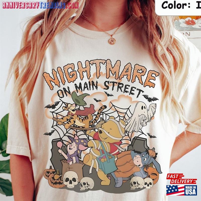 Retro Winnie The Pooh Halloween Shirt Vintage Nightmare On Main Street Bear Classic Hoodie