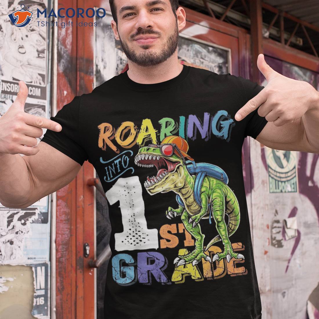 Roaring 1st Grade Dinosaur Back To School Boys Shirt