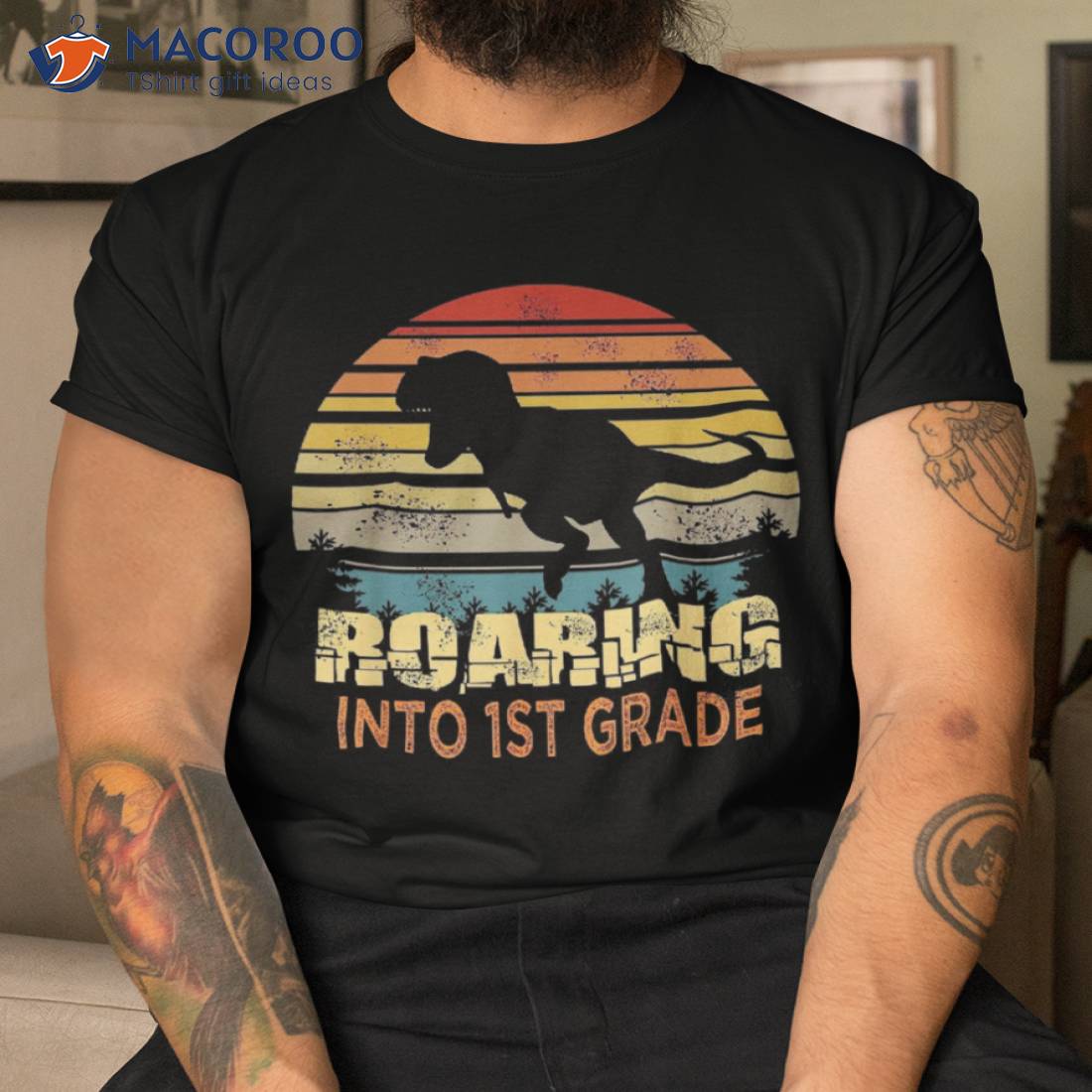 Roaring Into 1st Grade Dinosaur Back To School Boys Girls Shirt