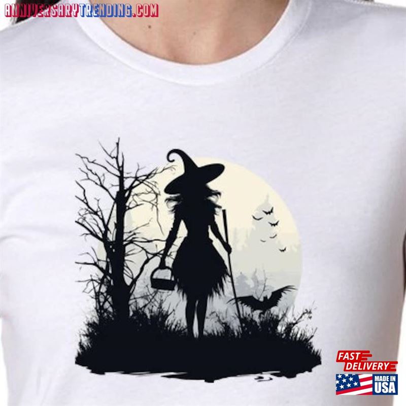 Salem Women’s Halloween Witch Print Casual T-Shirt Witchy Shirt Unisex Classic