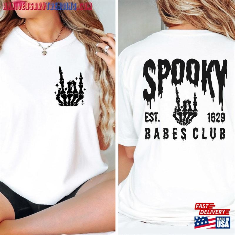 Spooky Babes Club Shirt Printed Front And Back Vintage Skeleton Halloween Unisex Hoodie