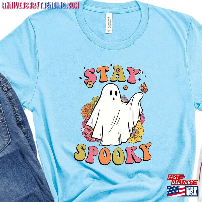 Stay Spooky T-Shirt Minimal Halloween Skeleton Graphic Unisex Classic