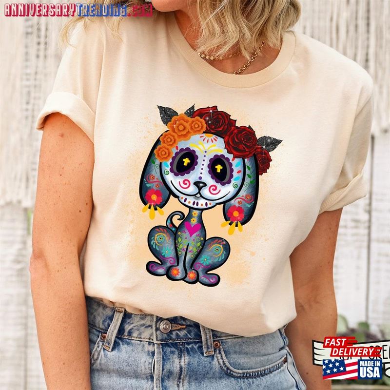 Sugar Skull Dog Shirt Dia De Los Muertos Day Of The Dead Hoodie Unisex