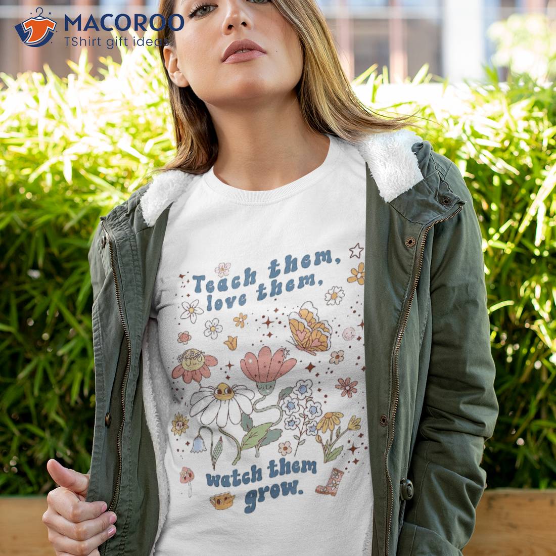 Teach Them Love Watch Grow Retro 1970s Teacher Shirt