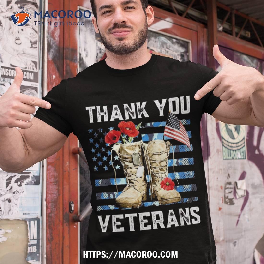 Thank You Veterans Combat Boots Poppy Flower For Veteran Day Shirt