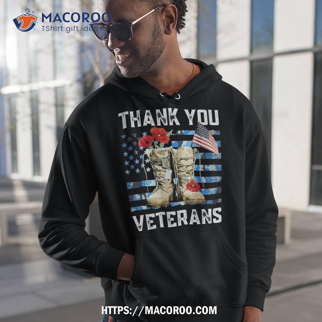 Thank You Veterans Combat Boots Poppy Flower For Veteran Day Shirt