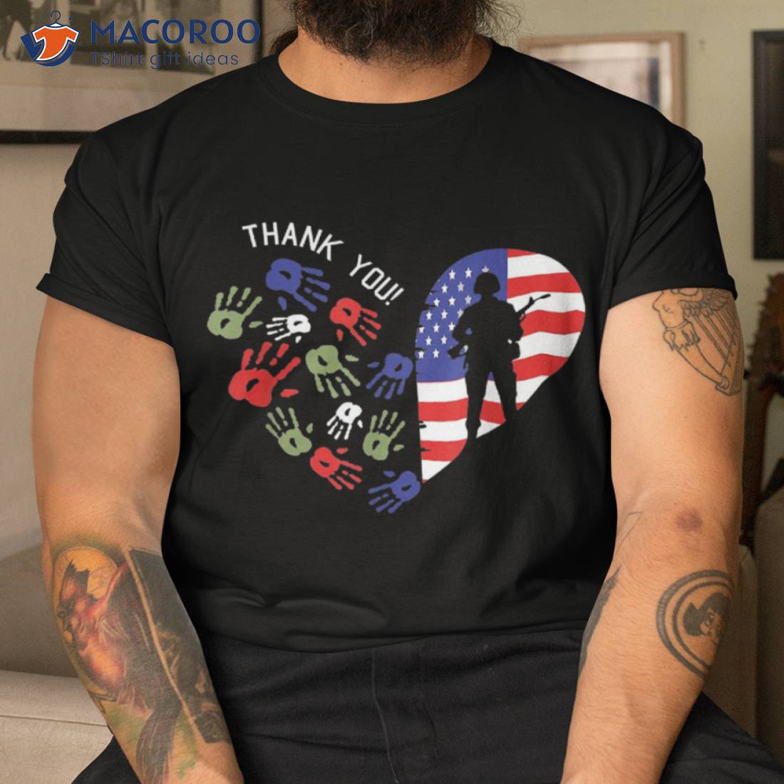 Thank You Veterans Day American Flag Heart Military Army Shirt