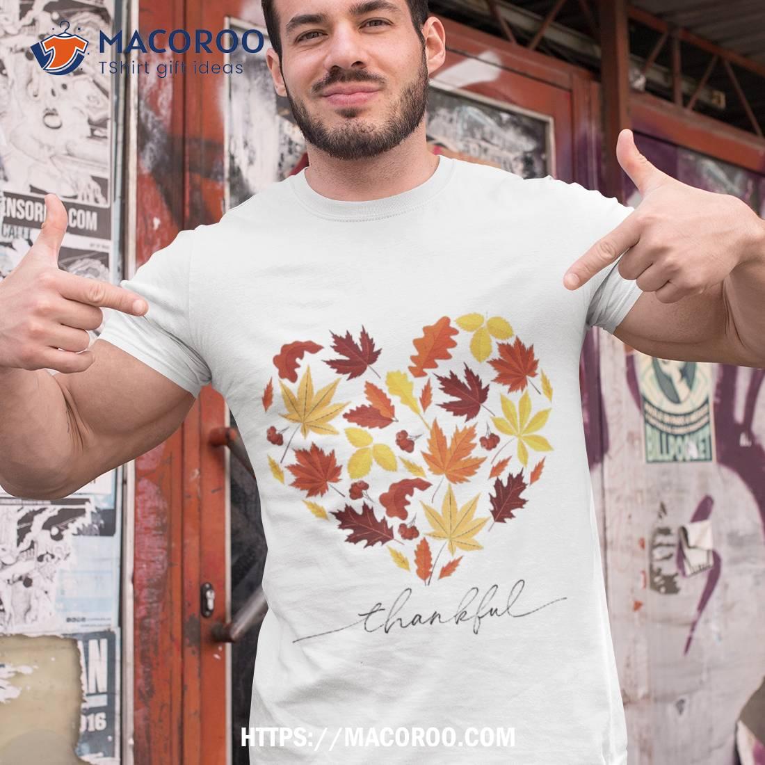 Thankful Fall Autumn Thanksgiving Heart Cute White Shirt