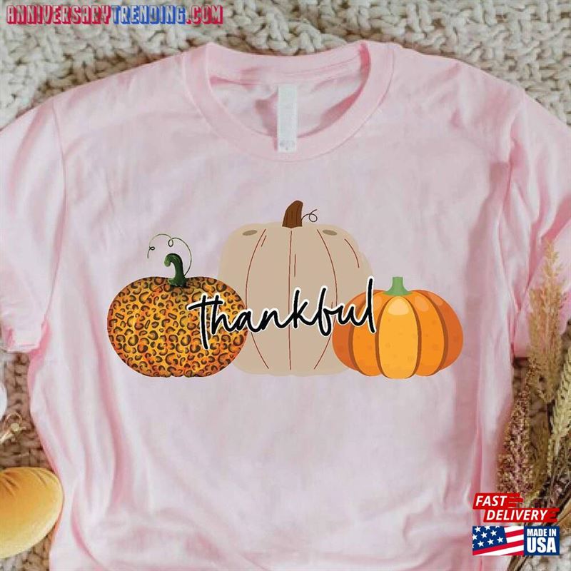 Thankful Fall Shirt Leopard Pumpkin Thanksgiving T-Shirt Hoodie