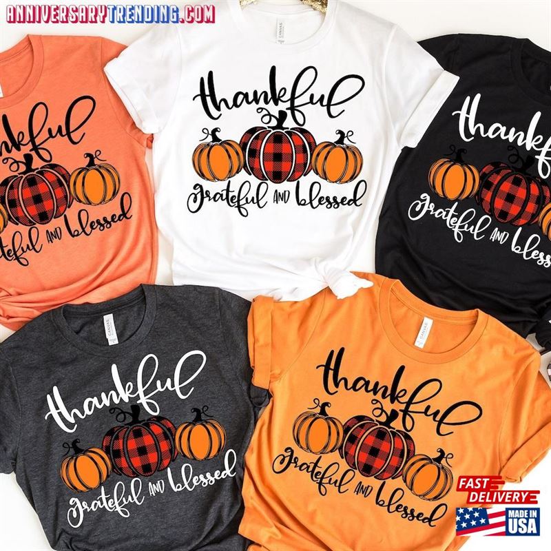 Thankful Grateful Blessed Shirt Thanksgiving T-Shirt Buffalo Plaid Classic