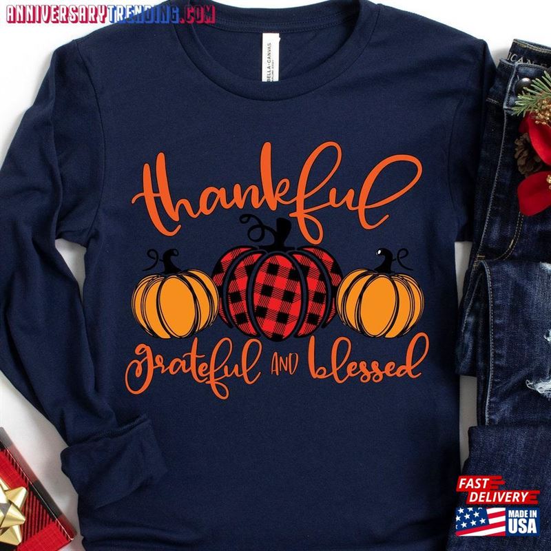 Thankful Grateful Blessed Shirt Thanksgiving T-Shirt Buffalo Plaid Hoodie Unisex