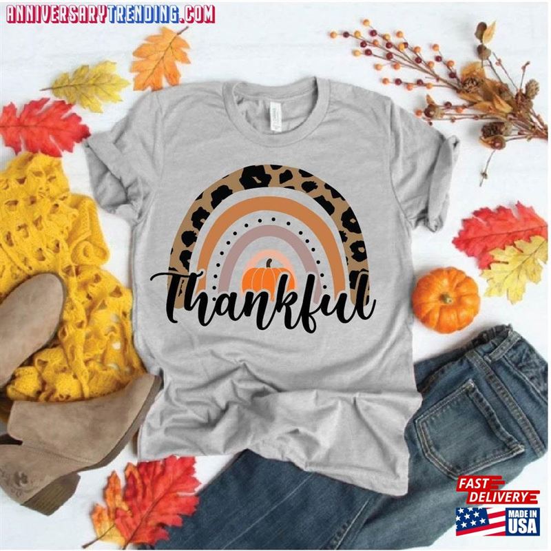 Thankful Rainbow Pumpkin Shirt Thanksgiving Vacation Family Hoodie Sweatshirt