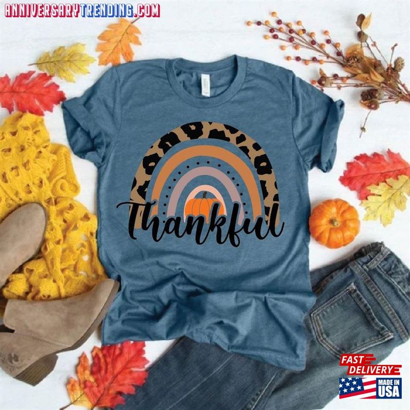 Thankful Rainbow Pumpkin Shirt Thanksgiving Vacation Family Hoodie Sweatshirt