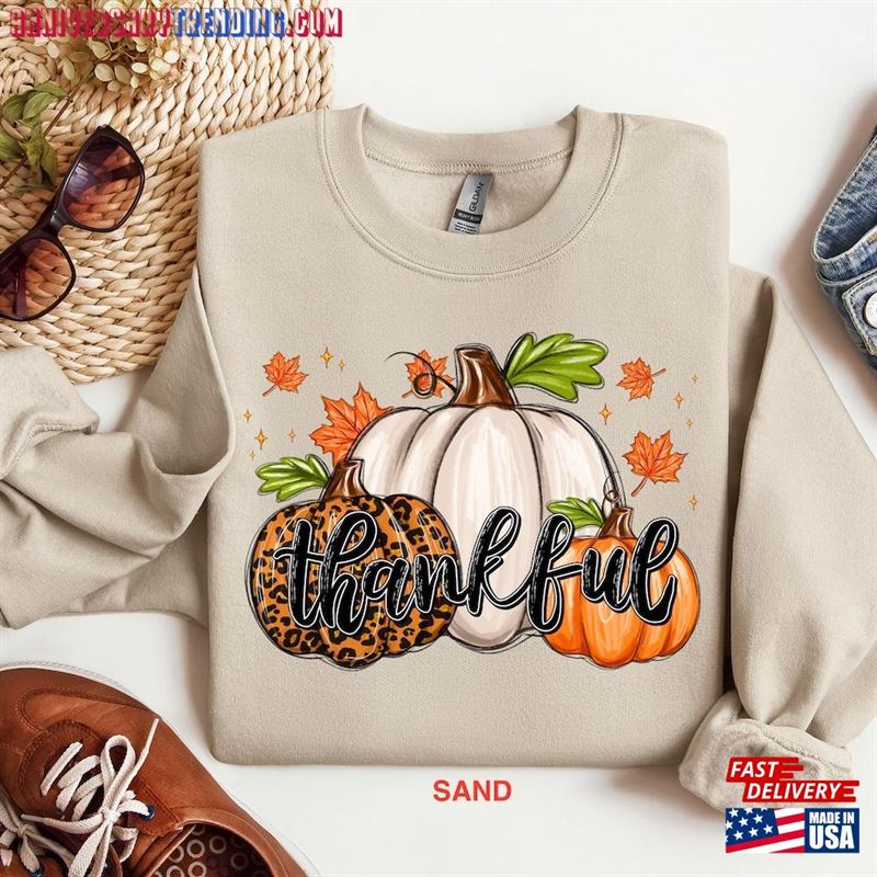 Thankful Shirt Leopard Pumpkin Sweatshirt Classic Unisex