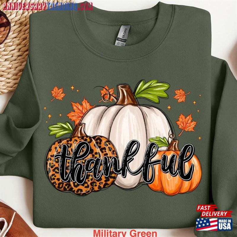 Thankful Shirt Leopard Pumpkin Sweatshirt Classic Unisex