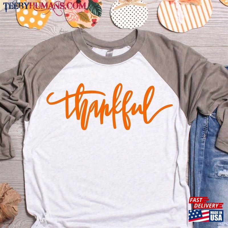 Thankful Shirt Raglan Thanksgiving T-Shirt Classic