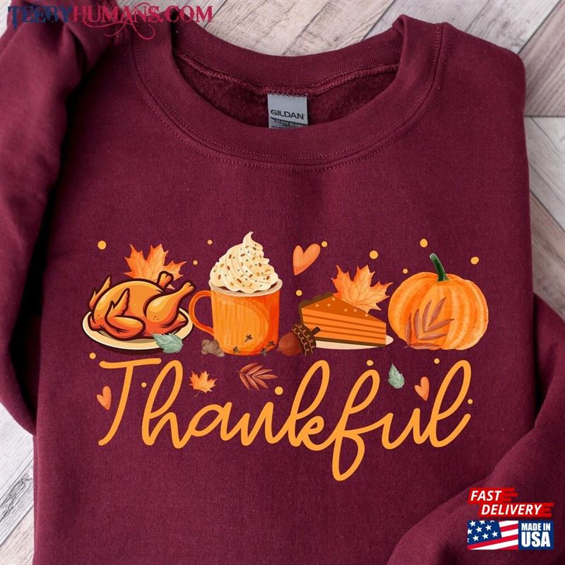 Thankful Shirt Thanksgiving Happy Women Classic Sweatshirt