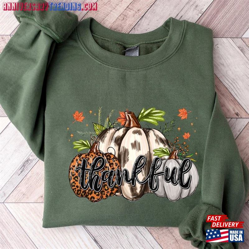 Thankful Sweatshirt Leopard Pumpkin T-Shirt Sweater Unisex