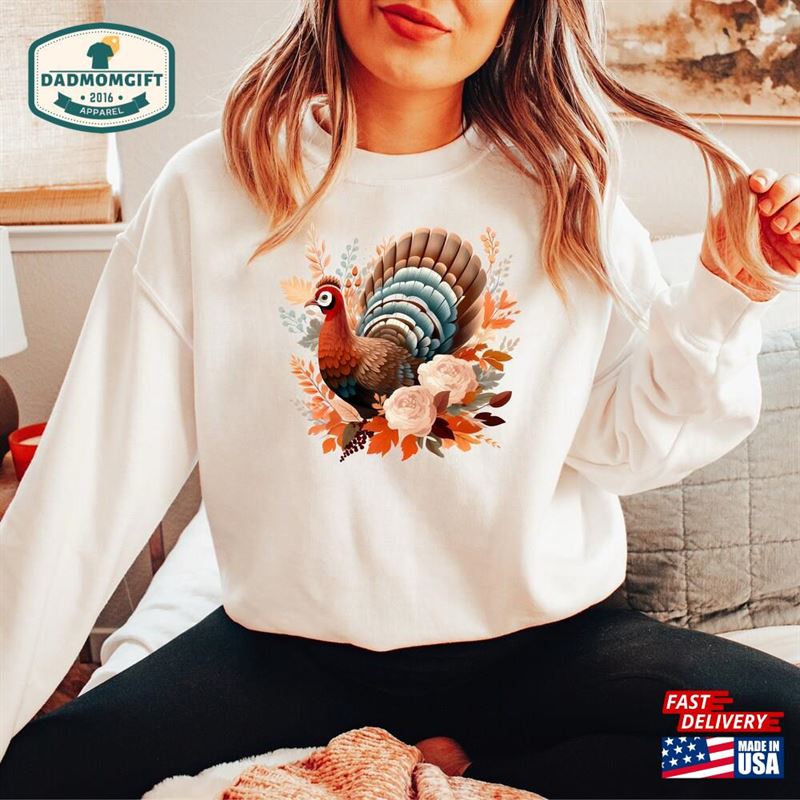 Thanksgiving Boho Floral Autumn Sweatshirt Watercolor Shirt Gifts T-Shirt Unisex