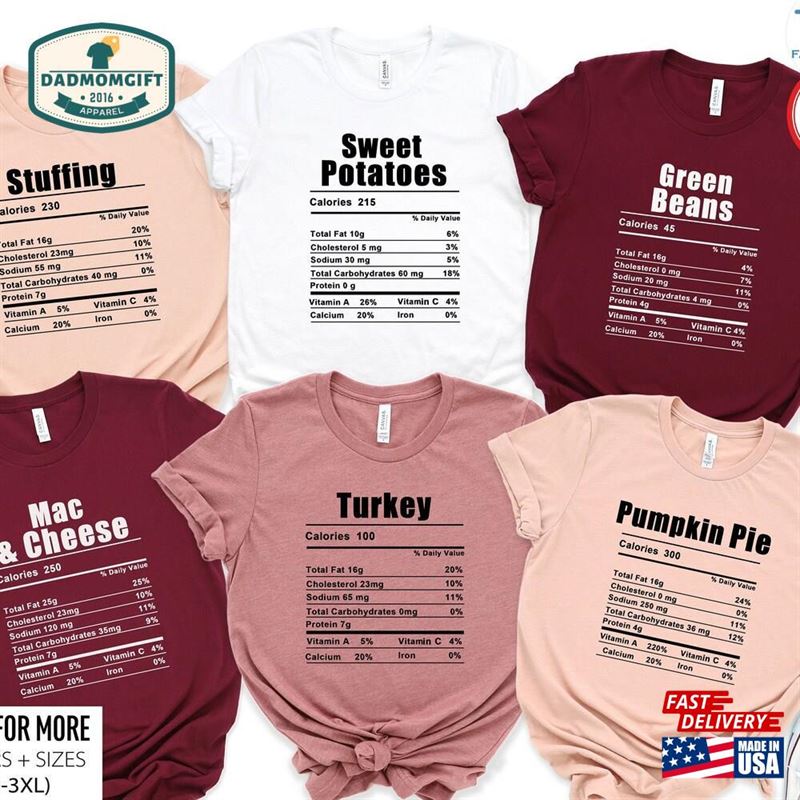 Thanksgiving Shirts Nutrition Food Shirt Sweatshirt Unisex