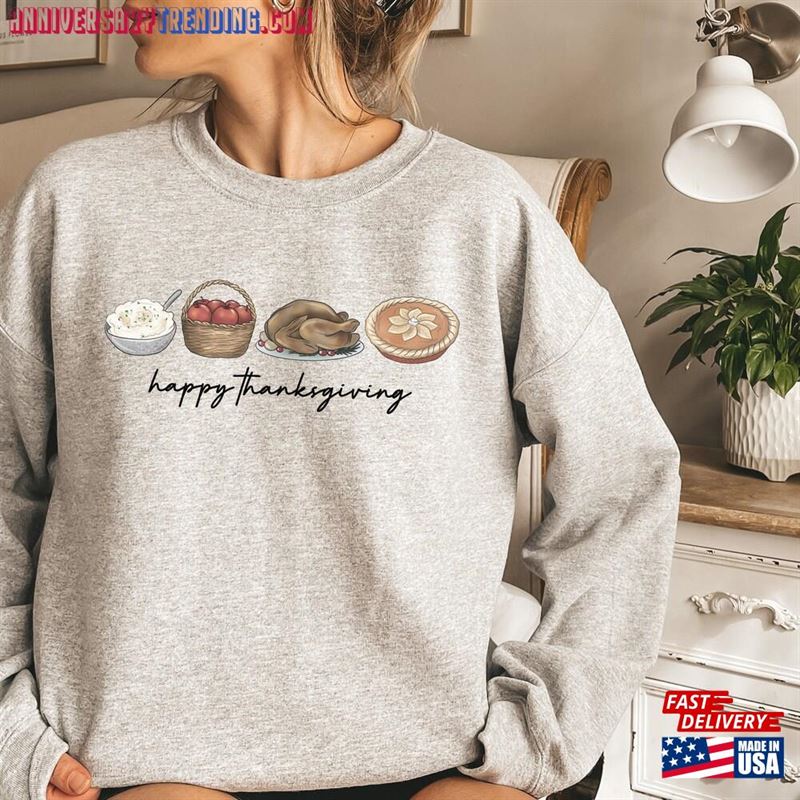 Thanksgiving Sweatshirt Women Crewneck Sweater Food Tee T-Shirt Hoodie