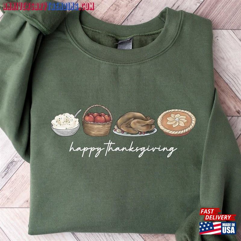 Thanksgiving Sweatshirt Women Crewneck Sweater Food Tee T-Shirt Hoodie