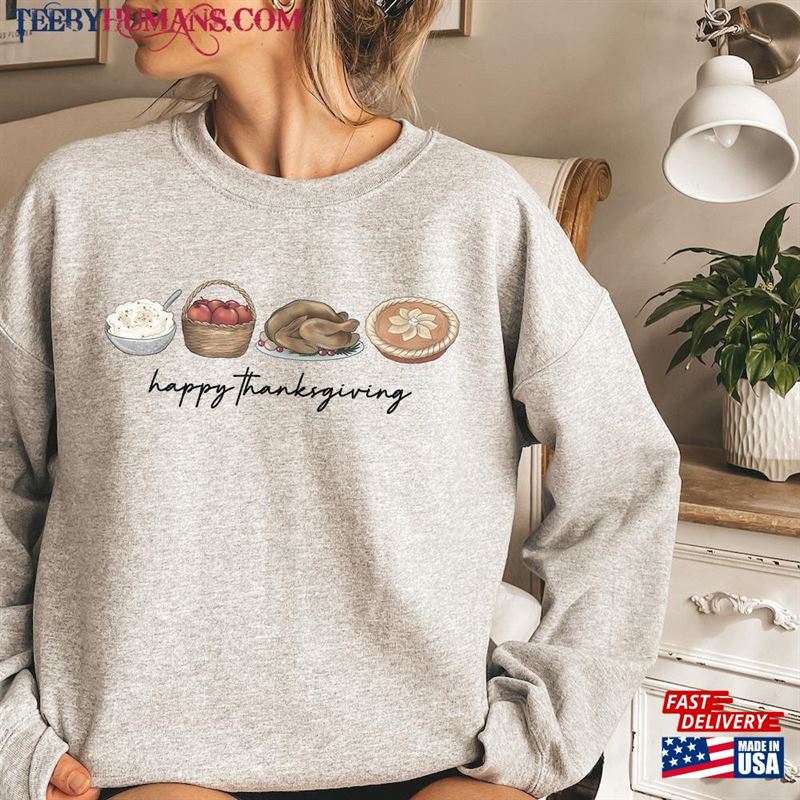 Thanksgiving Sweatshirt Women Crewneck Sweater Food Tee T-Shirt