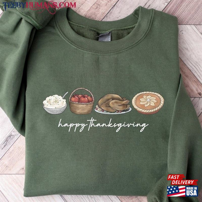 Thanksgiving Sweatshirt Women Crewneck Sweater Food Tee T-Shirt