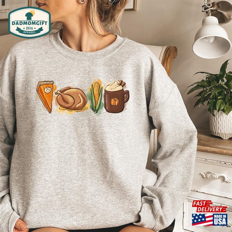 Thanksgiving Turkey Pumpkin Spice Latte Corn Shirt Cozy Season Gifts Unisex T-Shirt