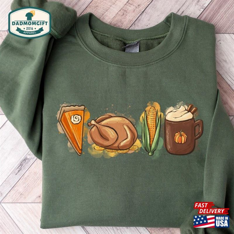 Thanksgiving Turkey Pumpkin Spice Latte Corn Shirt Cozy Season Gifts Unisex T-Shirt