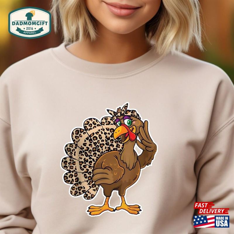 Thanksgiving Turkey Women Girl Leopard Print T-Shirt Funny Day Shirt Unisex Classic