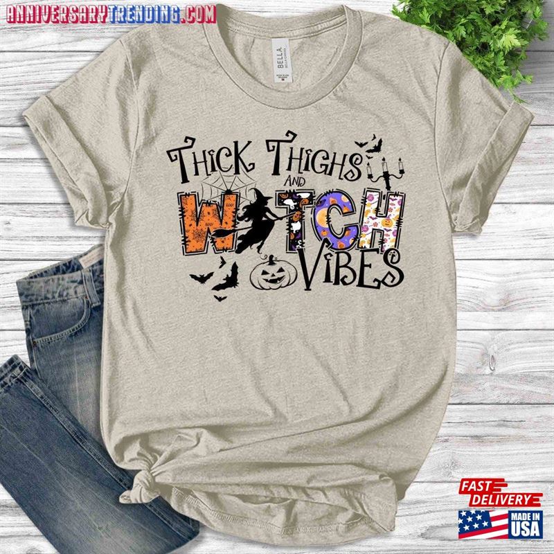 Thick Thighs Spooky Vibes Shirt Funny Halloween Classic Hoodie