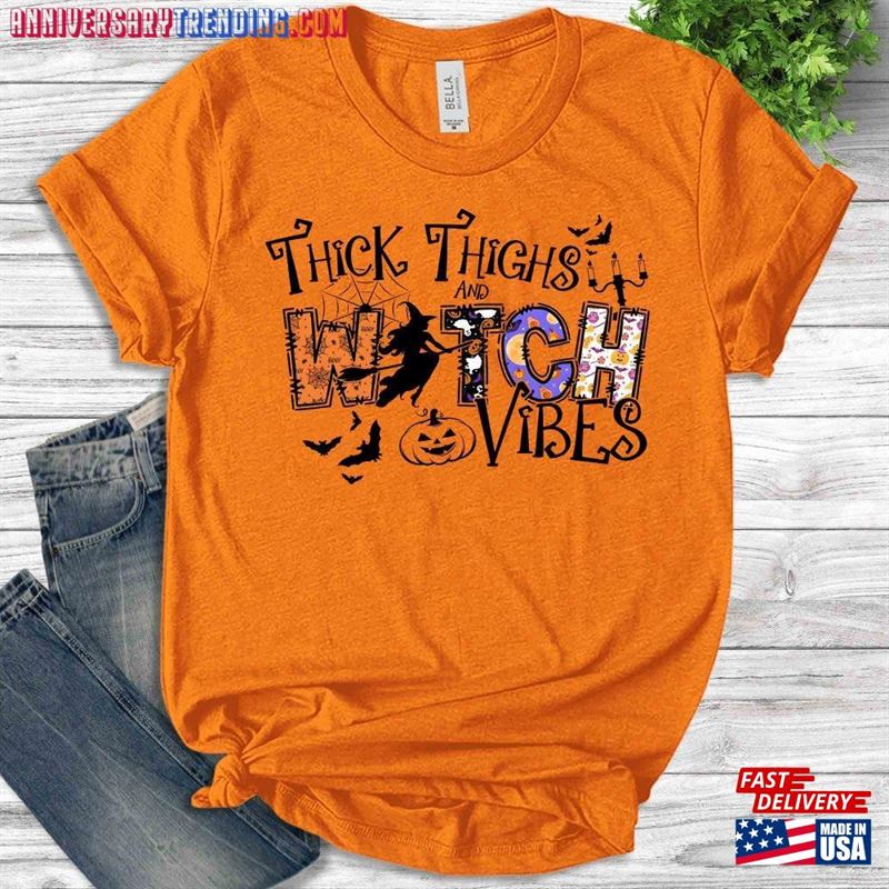 Thick Thighs Spooky Vibes Shirt Funny Halloween Classic Hoodie