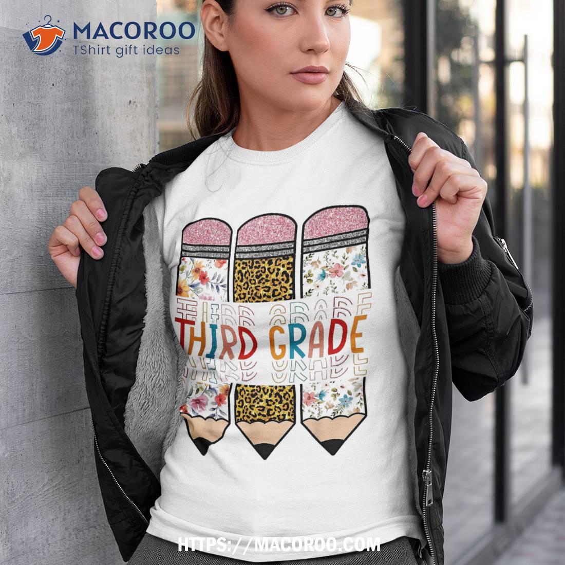 Third Grade Leopard Pencil Retro Teachers Back To School Shirt