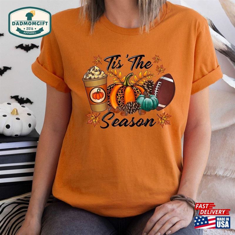 Tis The Season Sweatshirt Fall Pumpkin Shirt Football Shirts For Women Classic Hoodie