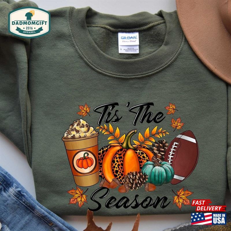 Tis The Season Sweatshirt Fall Pumpkin Shirt Football Shirts For Women Classic Hoodie