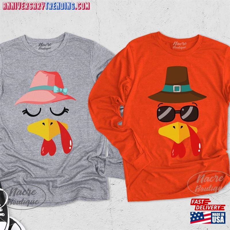 Turkey Faces Thanksgiving Long Sleeve Shirt For Couple Custom Hoodie T-Shirt