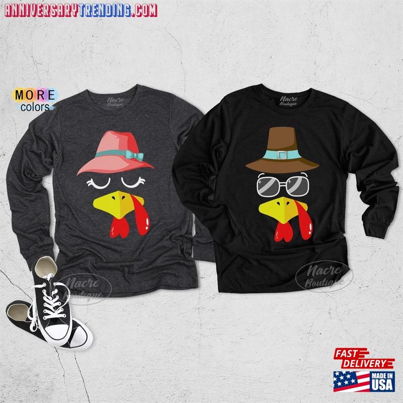 Turkey Faces Thanksgiving Long Sleeve Shirt For Couple Custom Hoodie T-Shirt