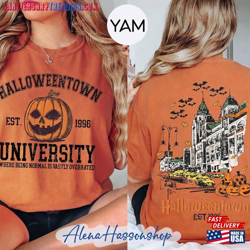 Two Sided Halloweentown University Shirt Retro Halloween Town Est 1998 Comfort Colors Sweatshirt T-Shirt