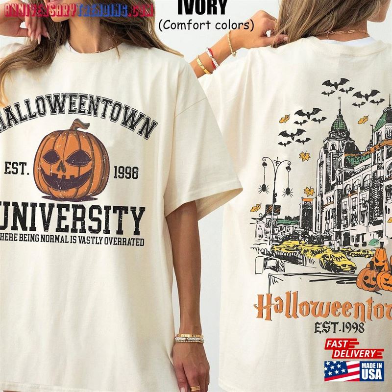 Two Sided Halloweentown University Shirt Retro Halloween Town Est 1998 Comfort Colors Sweatshirt T-Shirt