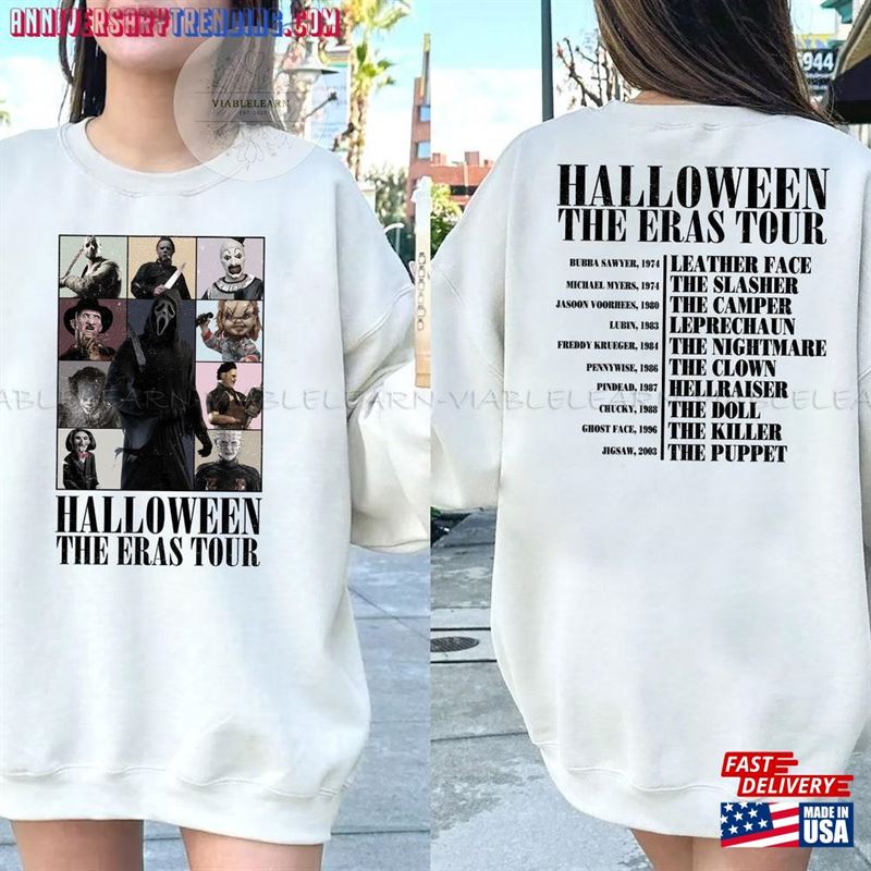 Two Sided Vintage Halloween Characters The Horror Tour Sweatshirt Universal Studios Nights 2023 T-Shirt