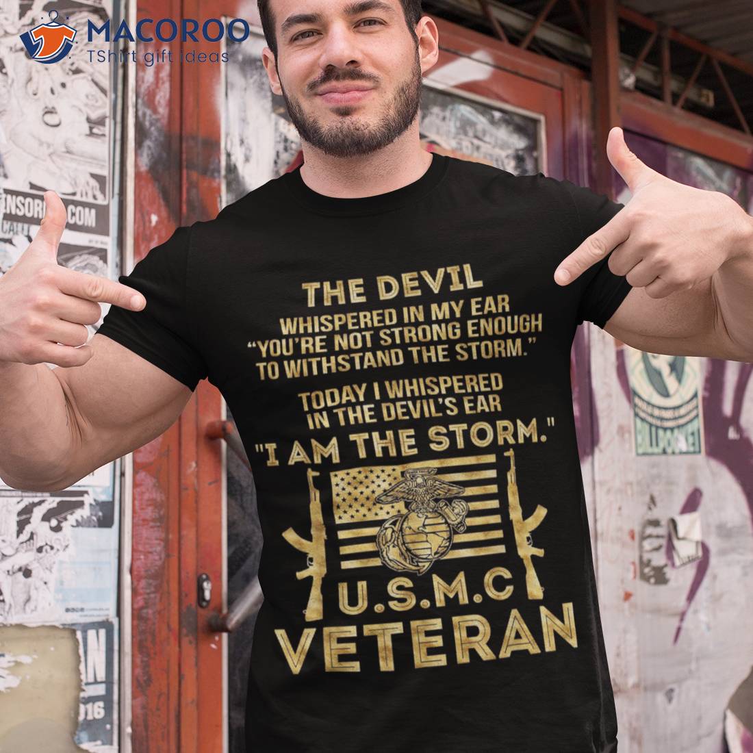 U.s.m.c Veteran I Am The Storm Shirt Gold Foil Effect