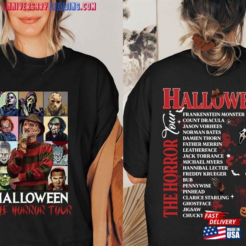 Universal Studios Halloween Horror Nights 2023 Two Sided Vintage Characters The Tour Shirt Orlando Unisex T-Shirt