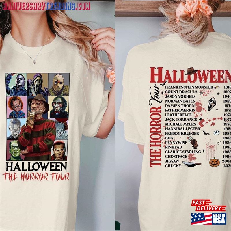 Universal Studios Halloween Horror Nights 2023 Two Sided Vintage Characters The Tour Shirt Orlando Unisex T-Shirt