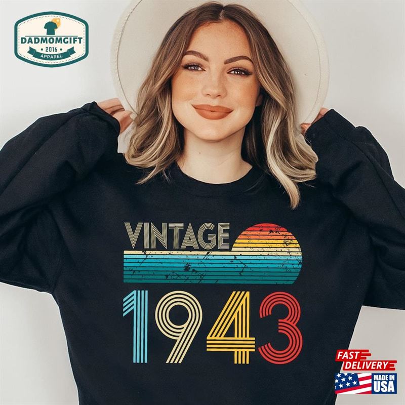 Vintage 1943 Retro Sweatshirt 80Th Birthday Gift For Women Classic