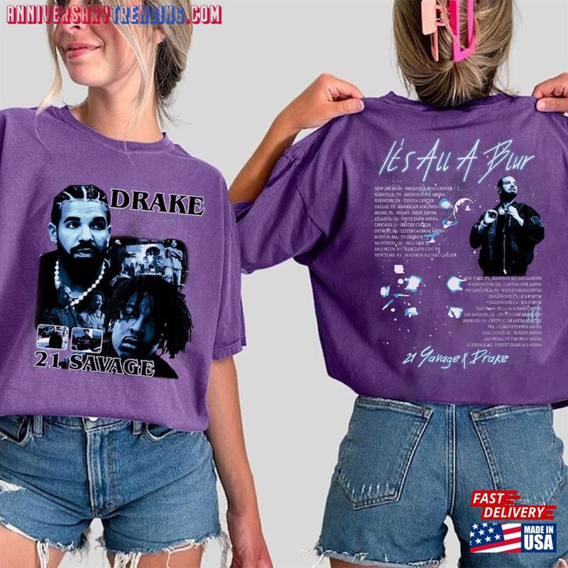 Vintage Drake 21 Savage Tour Rescheduled T-Shirt It’s All A Blur 2023 Shirt Unisex Classic