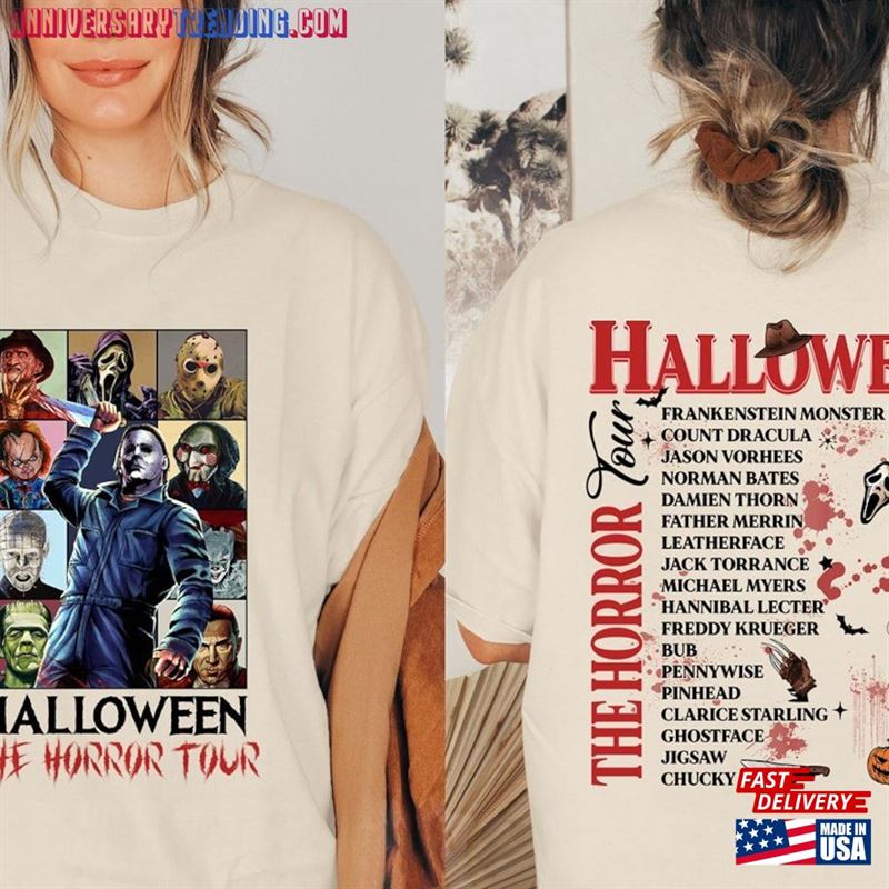 Vintage Halloween Horror Characters The Tour Shirt Universal Studios Nights 2023 T-Shirt Unisex